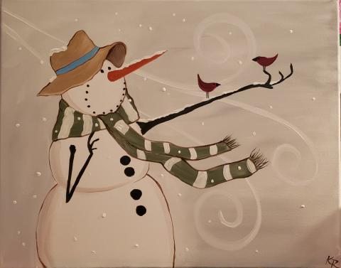 Paint Night Snowman with Birds 